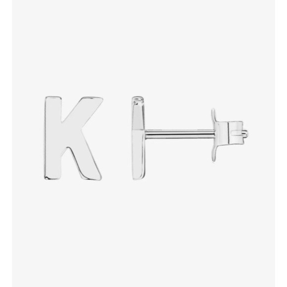 Initial Letter K  Earrings PAVOI 14K  White Gold Plated‎ Sterling Silver NIB - Picture 2 of 7